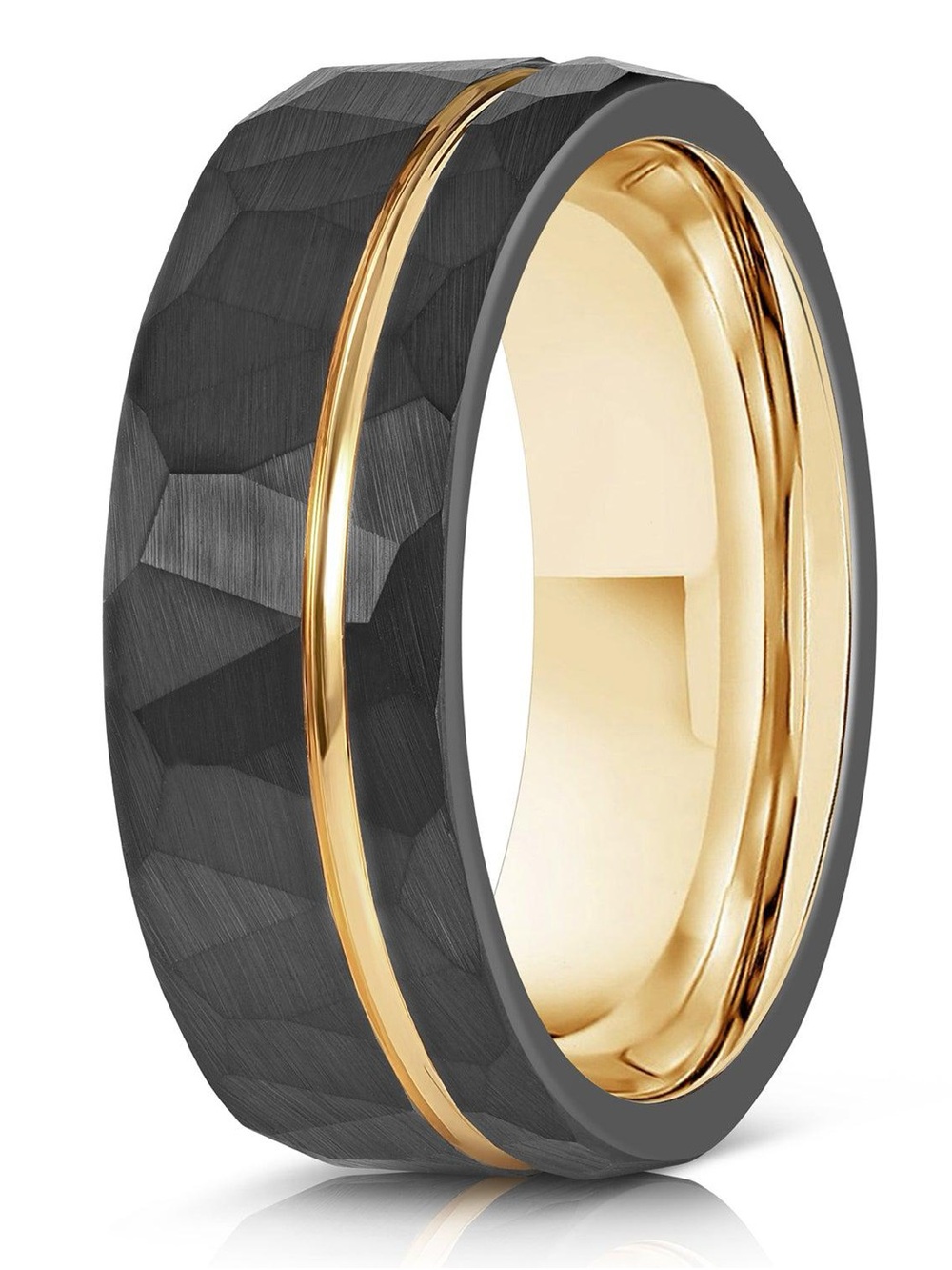 Men's Black and Gold Faceted Ring with Polished Gold Interior